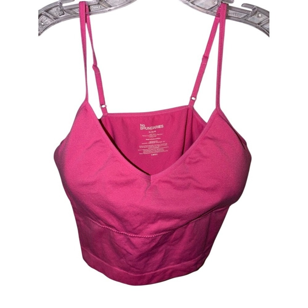 No Boundaries Womens XL Hot Pink Seamless Crop Cami Top Adjustable Straps J0347